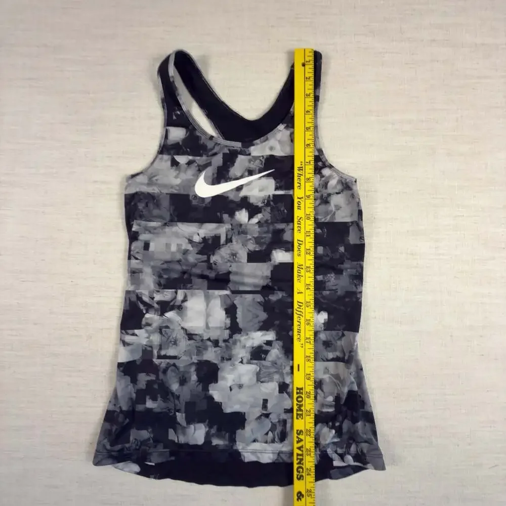Nike Dri-FIT Racerback Tank Top Size S Black‎ White Floral